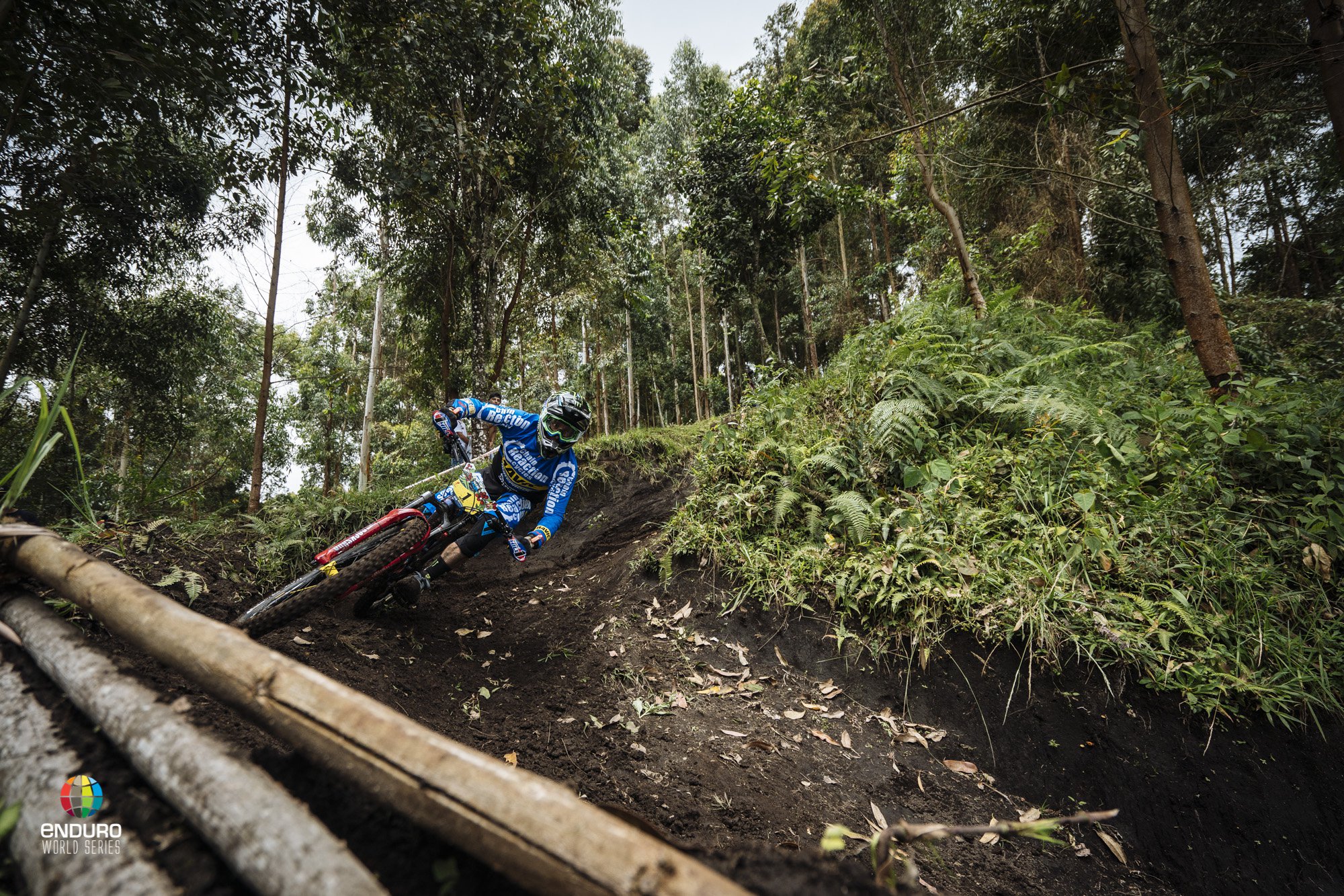 Sam Hill railing during the Manizales, Colombia EWS