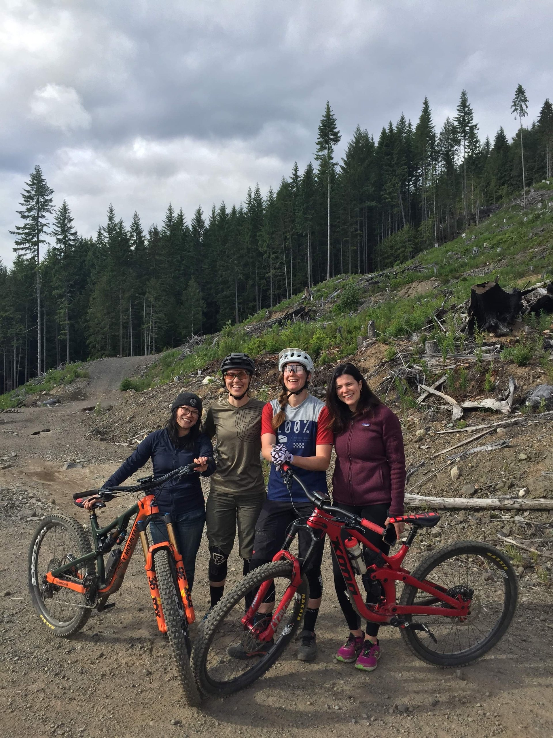902_On Falling_Meadow of the Grizzlies Trail Pic_left to right Producer Joella Cabalu, Subject Andreane Lanthier Nadeau, Subject Miranda Miller, Director Josephine Anderson.jpeg
