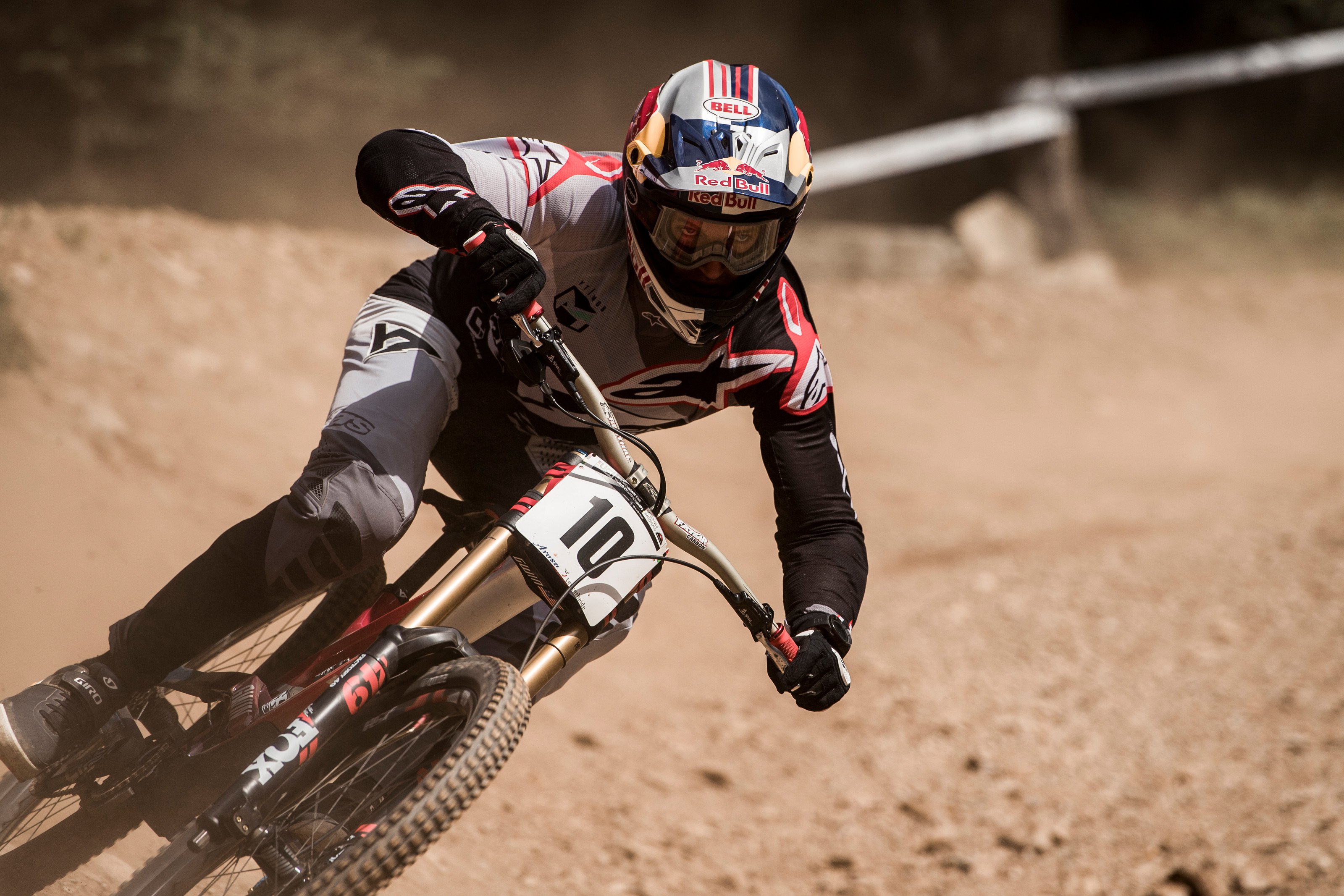 Aaron Gwin racing at the Lenzerheide DH World Championships