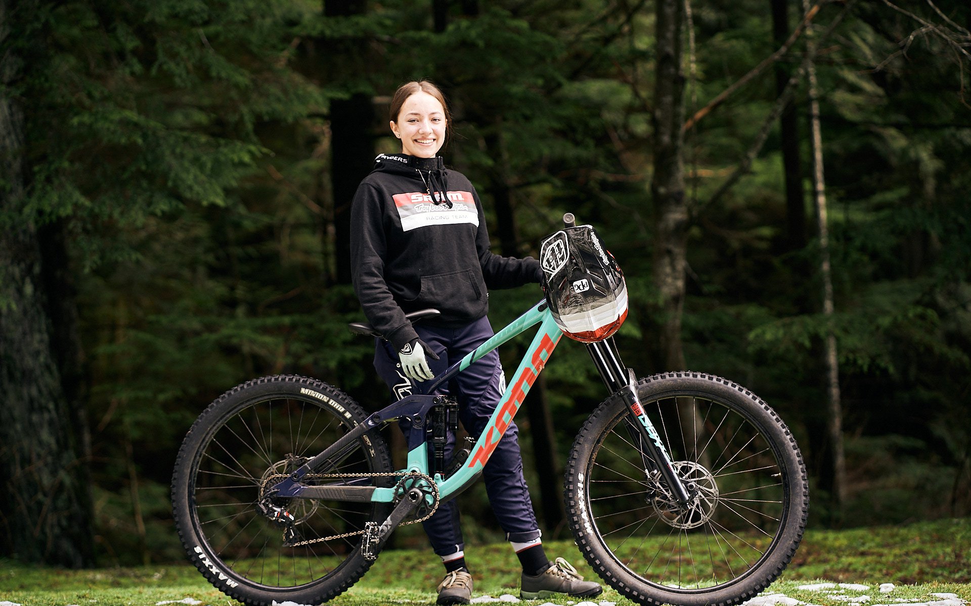 Girl downhill mountain store bike