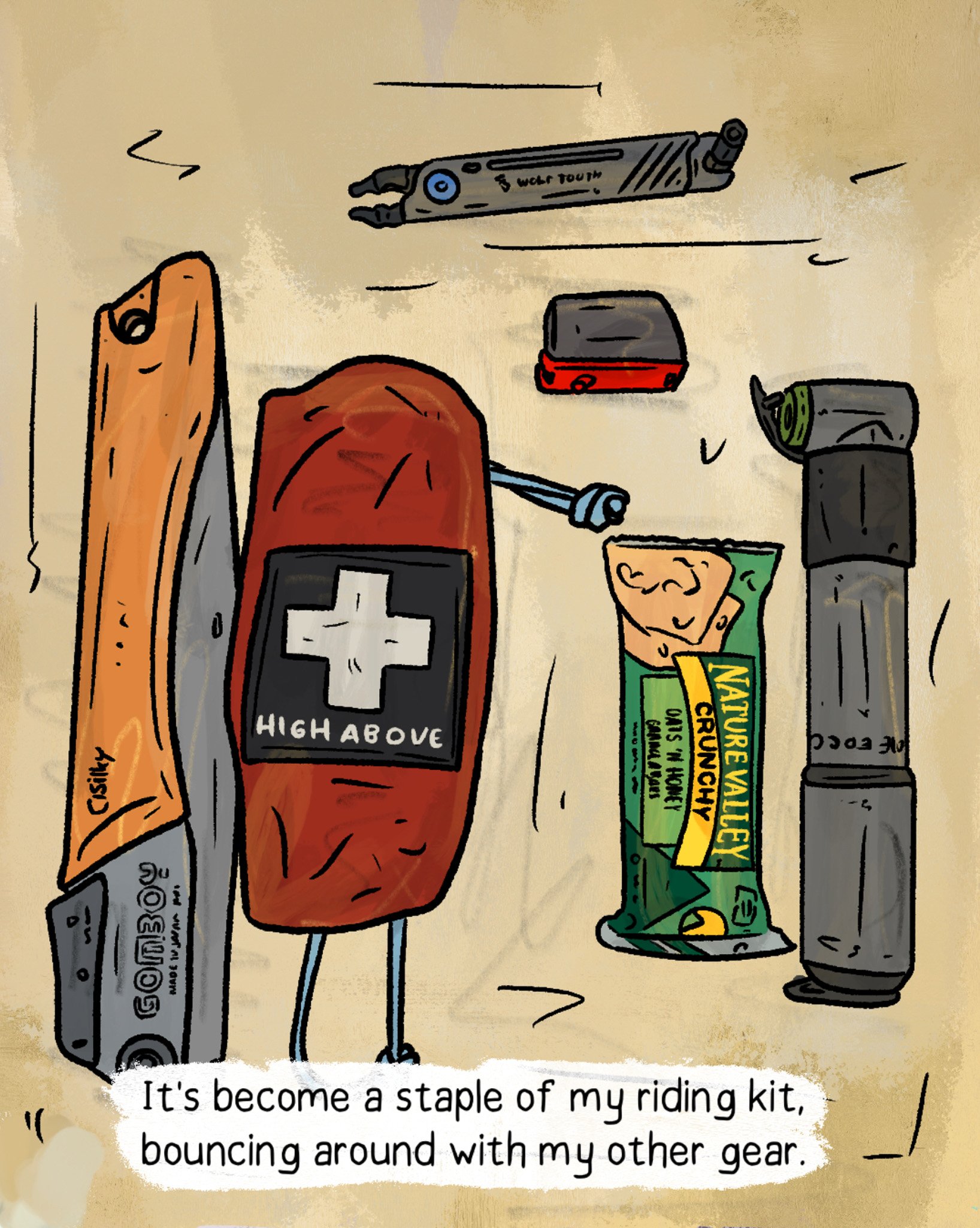 all the stuff a mountain biker has in their pack