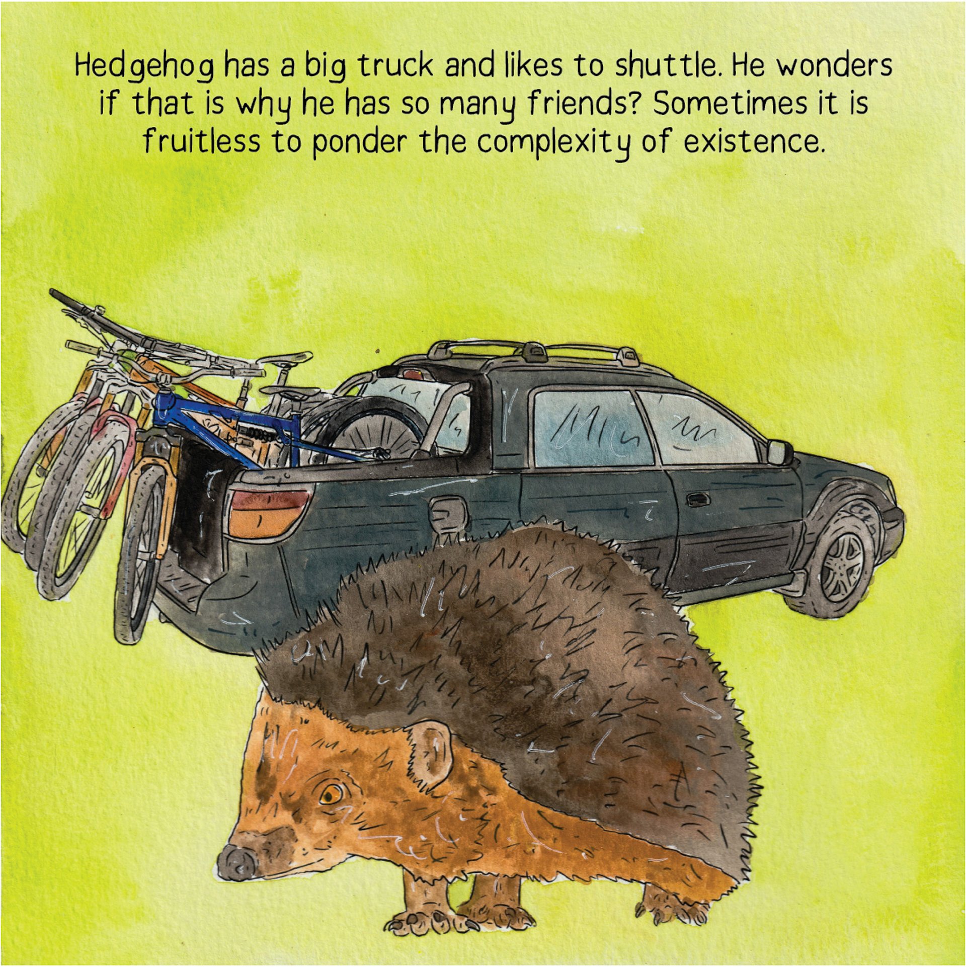A hedgehog with a big truck