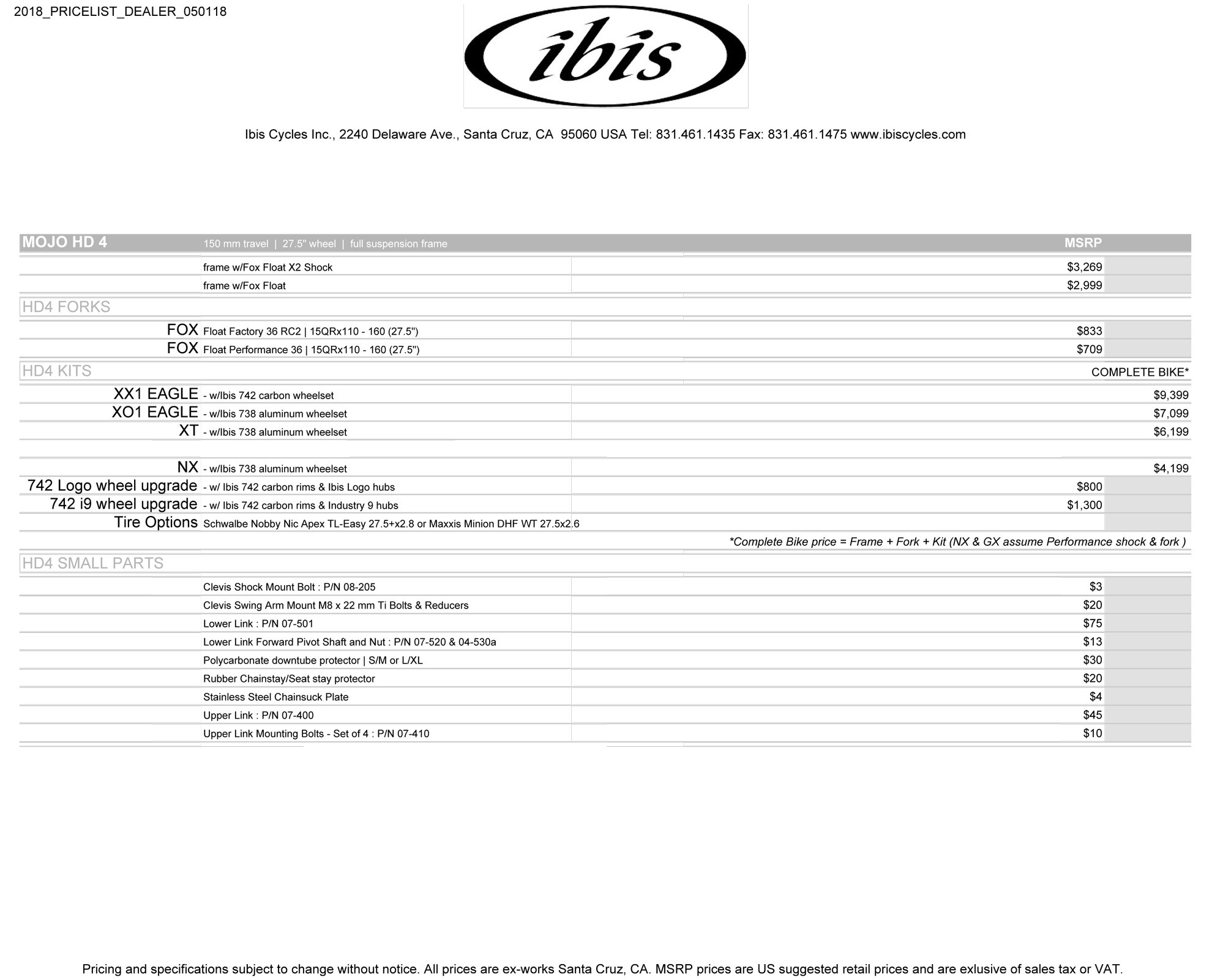 Ibis Mojo Pricing/Availability