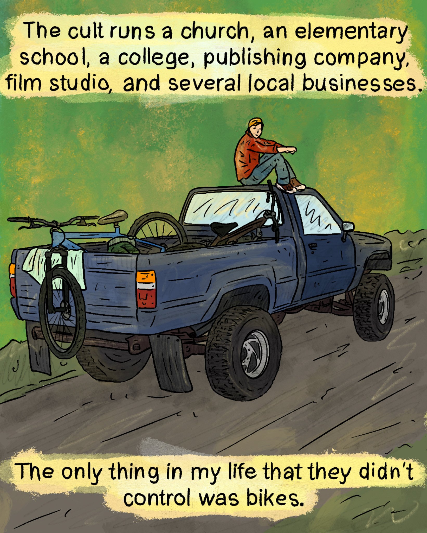 An old Toyota truck with bikes in it