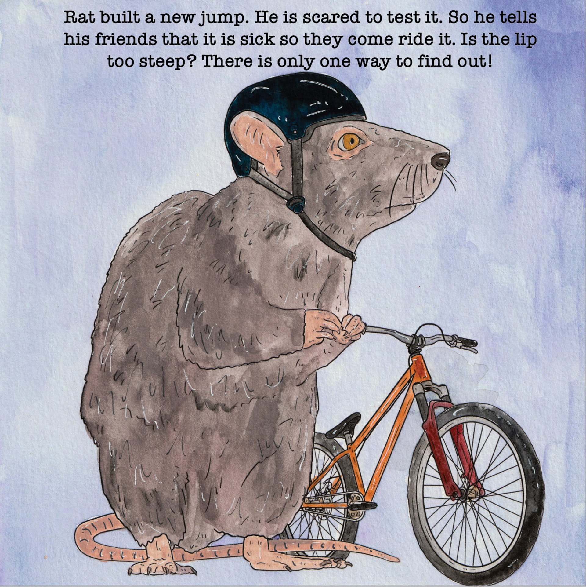 a scared rat with a bike