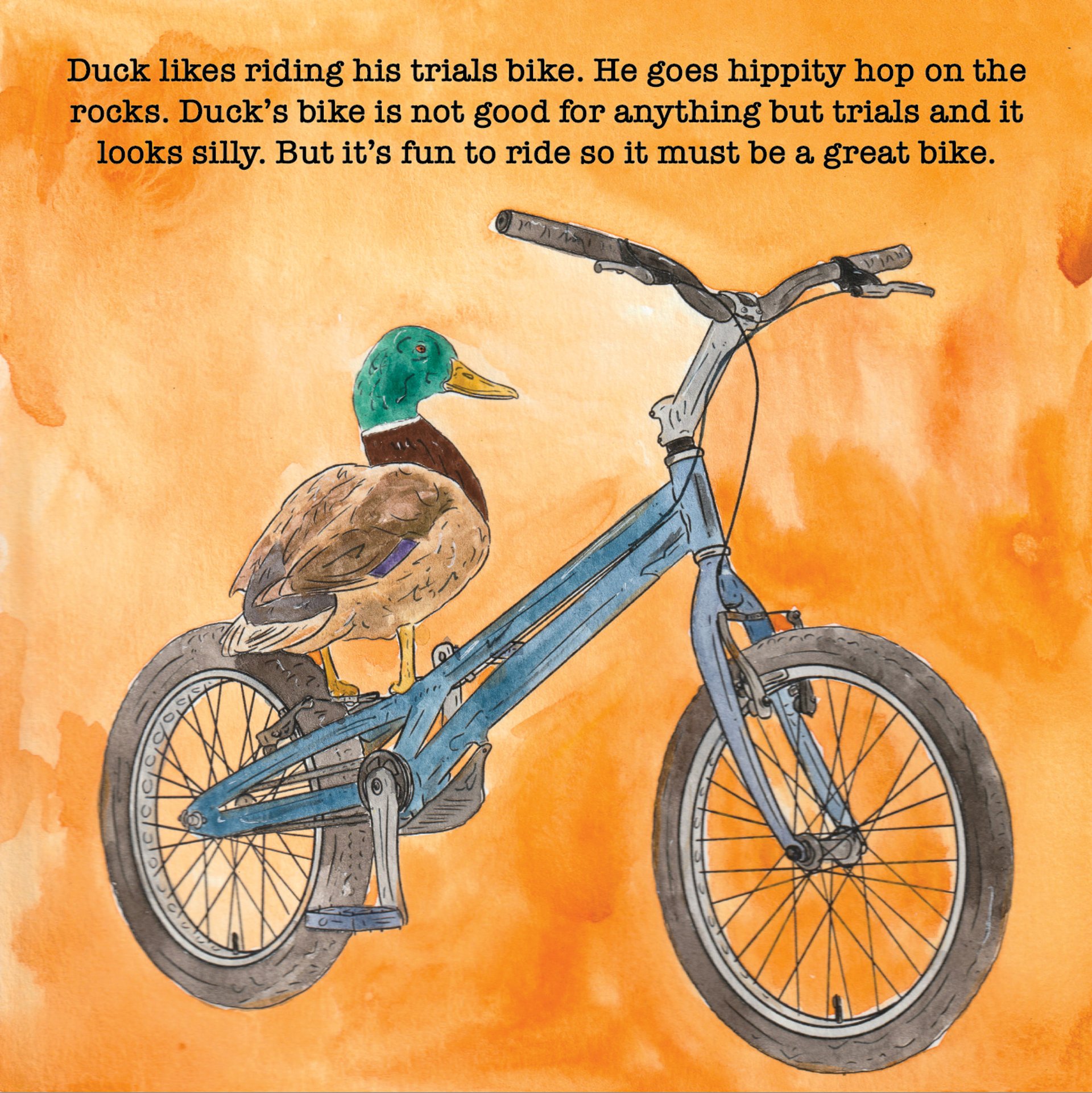 A duck on a bike