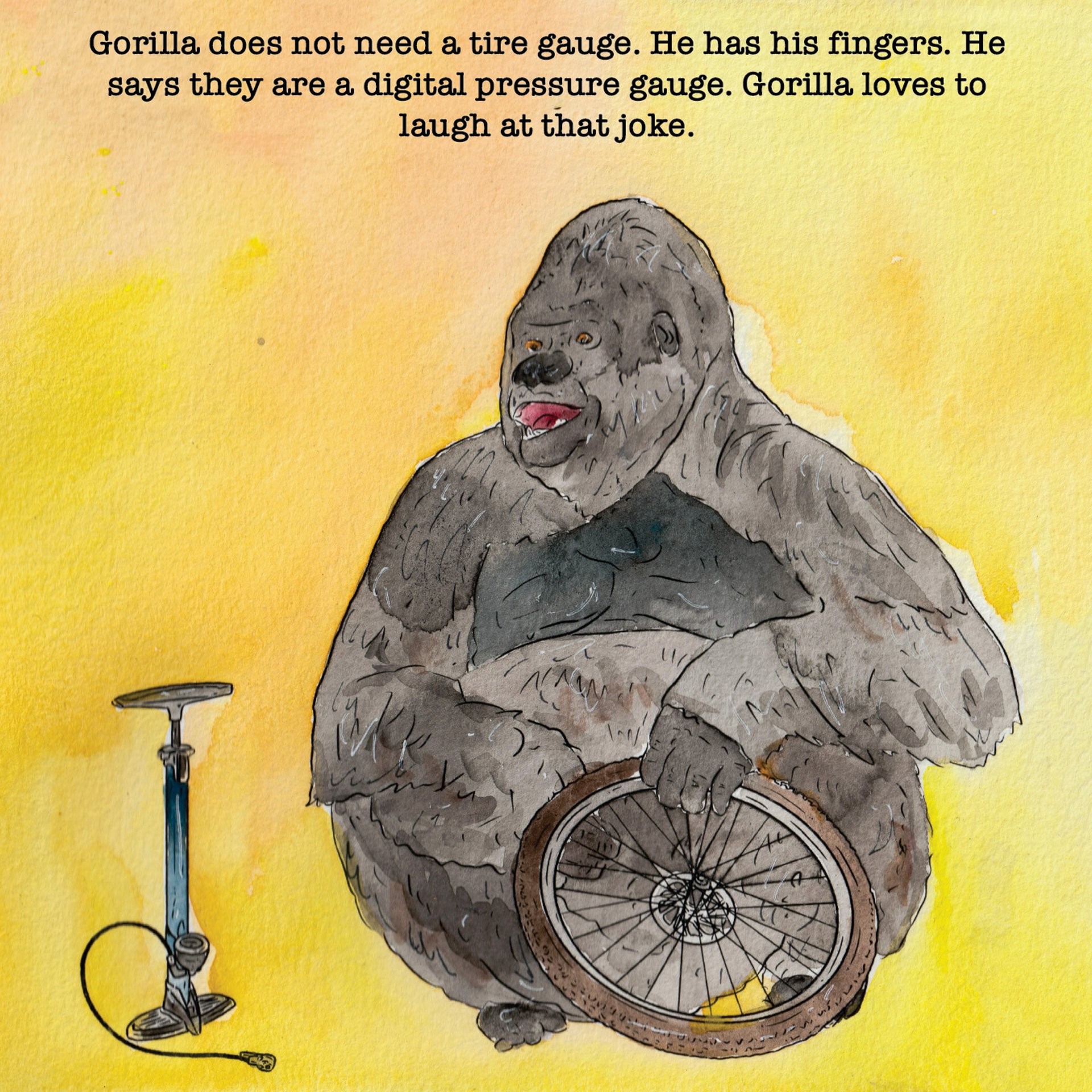 A gorilla making terrible jokes