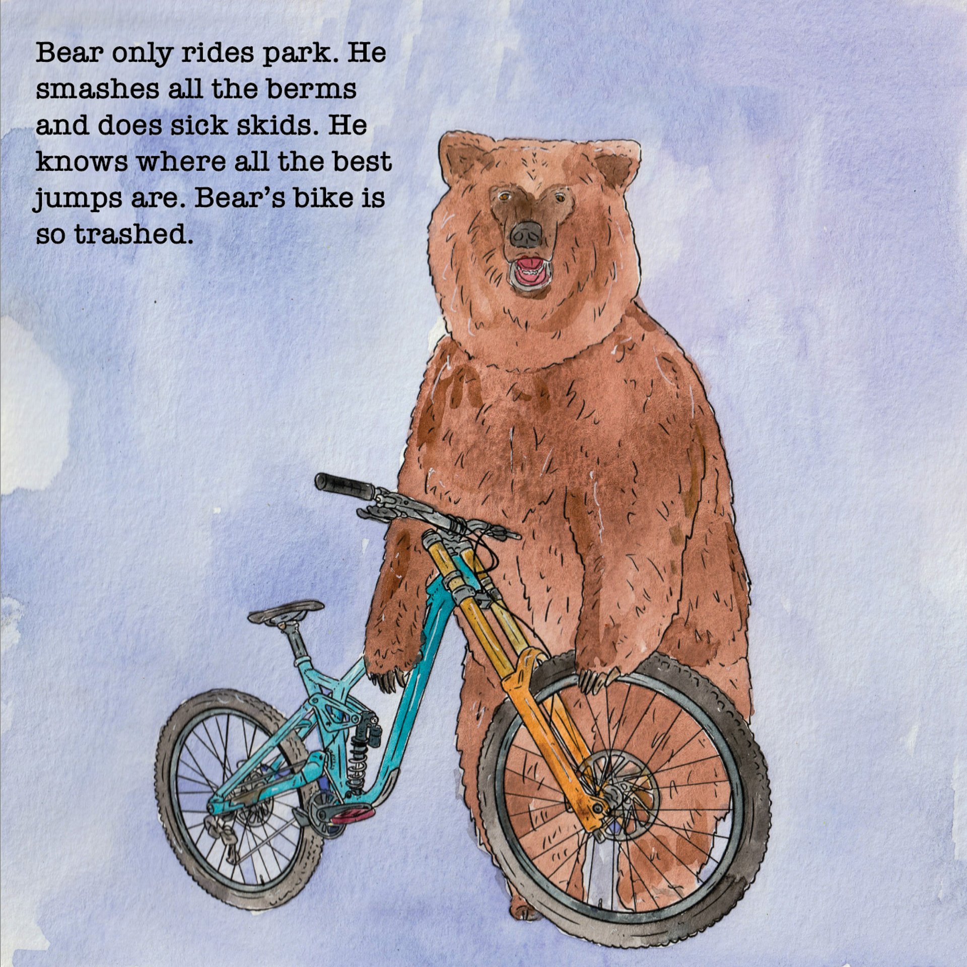 A bear with a DH bike