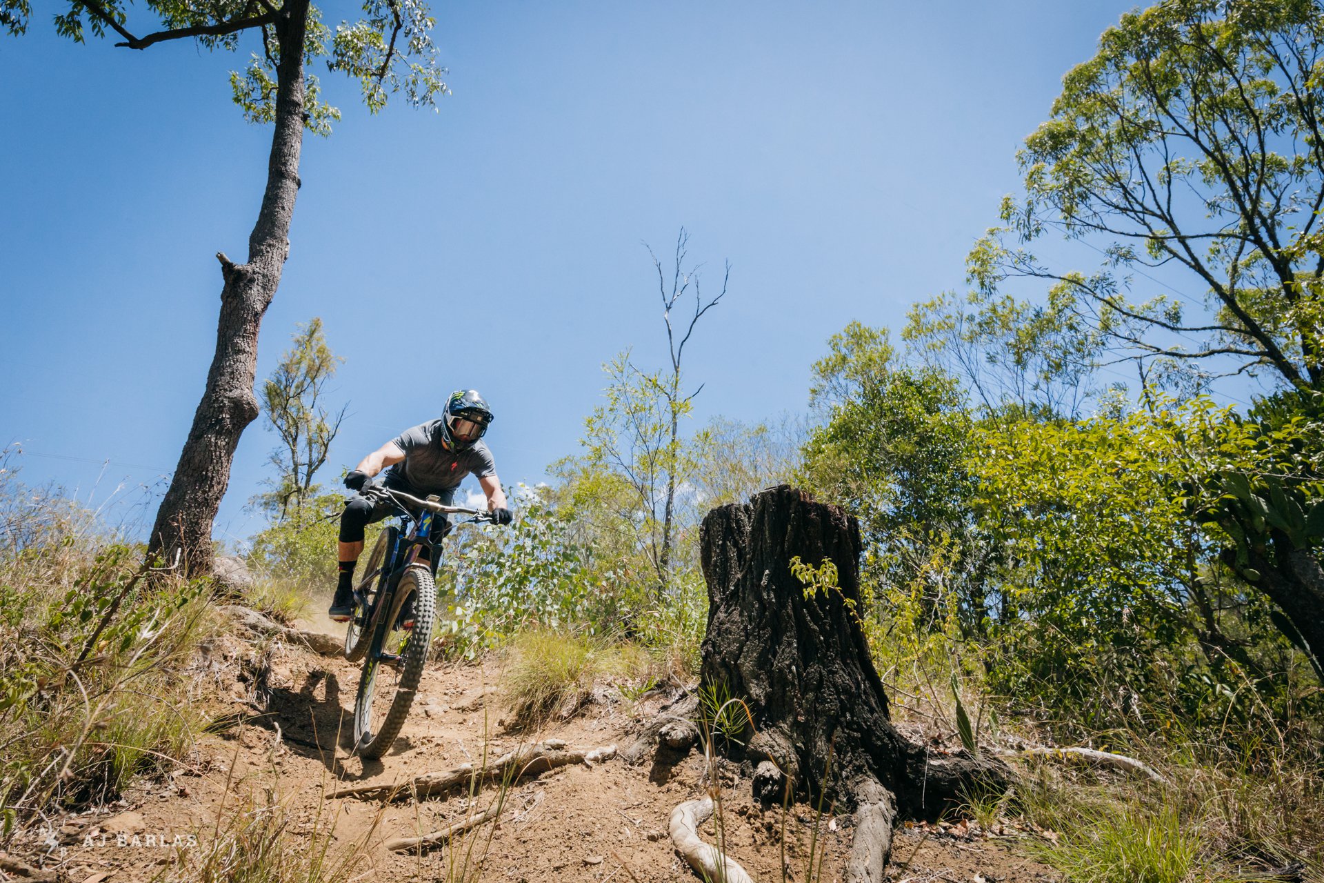 Graves hops into a tricky root section in Toowoomba