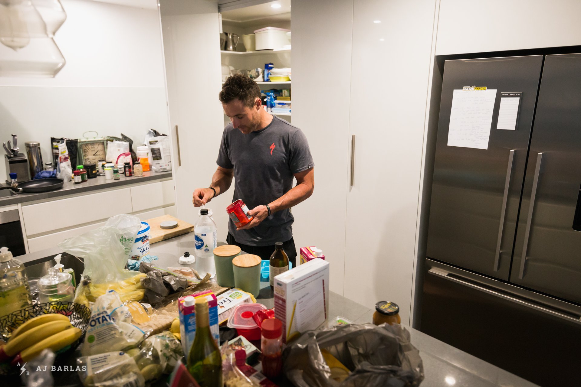 Jared mixing his pre-training drink