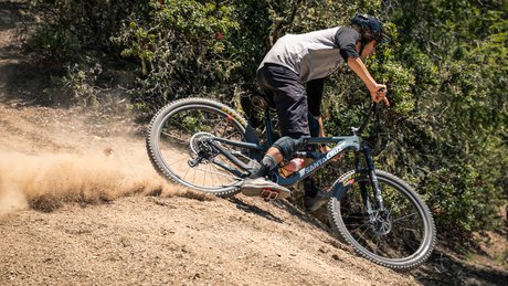 AJ sliding through loose Californian corner on the Maxxis Assegai