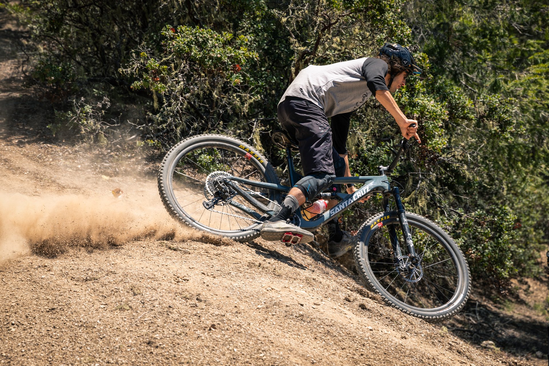 AJ sliding through loose Californian corner on the Maxxis Assegai