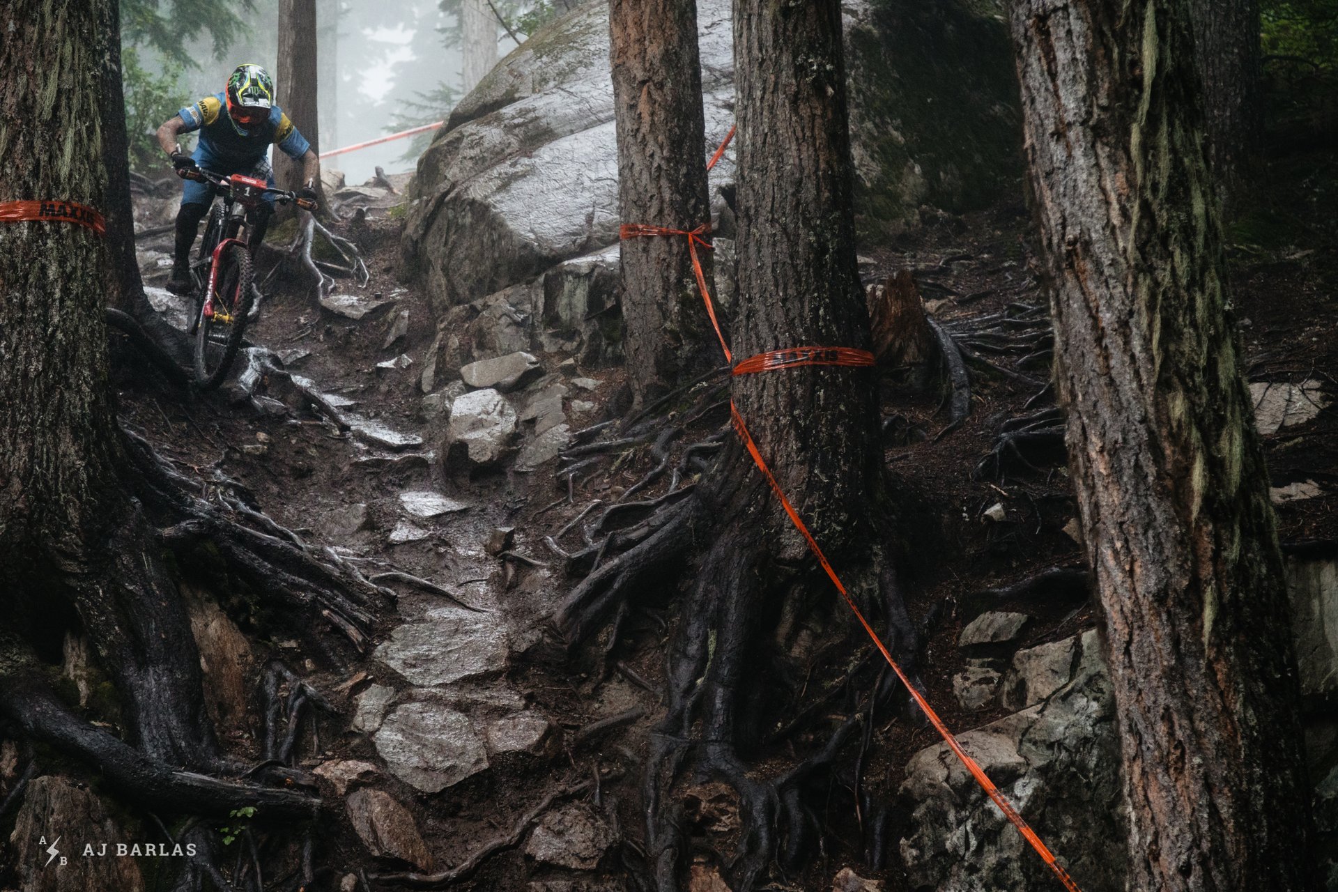 Sam Hill was one of only two riders to take this line in to the roll. Smoooooth.